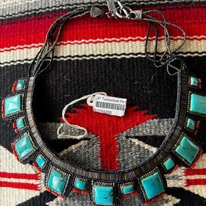 Turquoise and red coral Beaded Necklace